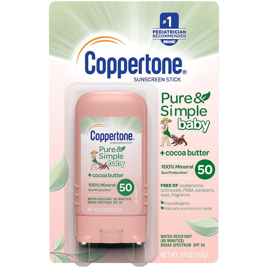 Coppertone Waterbabies Spf 50 Lotion Spray + Pure & Simple Baby Mineral Spf 50 Stick Multipack (6 Ounce Spray, Pack Of 2 + 0.5 Ounce Stick)