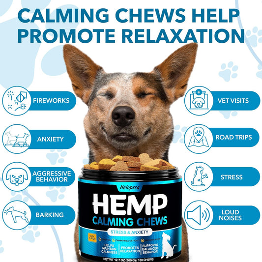 (2 Pack) Hemp Calming Chews For Dogs With Anxiety And Stress - 360 Soft Dog Calming Treats - Dog Anxiety Relief - Storms, Barking, Separation - Valerian Root - L-Tryptophan - Hemp Oil - Made In Usa