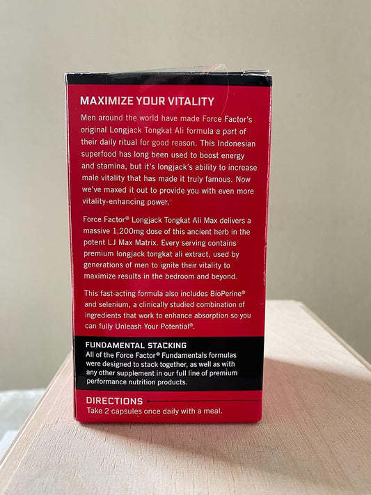 Force Factor Longjack Tongkat Ali Max, Tongkat Ali For Men, Male Stamina And Vitality Supplement Made With Key Natural Ingredients For Superior Absorption, 1200Mg, 120 Capsules, 2-Pack