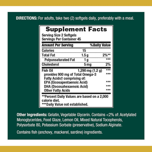 Nature’S Bounty Mini Fish Oil, 1290Mg, 900Mg Of Omega-3, 90 Softgels