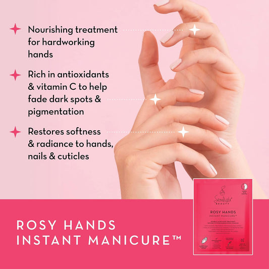 Seoulista Beauty Rosy Hands Instant Manicure – At Home Hand Mask Treatment – Soothe And Hydrate Dry Skin, Nails, Cuticles —Anti-Ageing With Vitamin C, Beeswax — Fade Dark Spots — Award-Winning