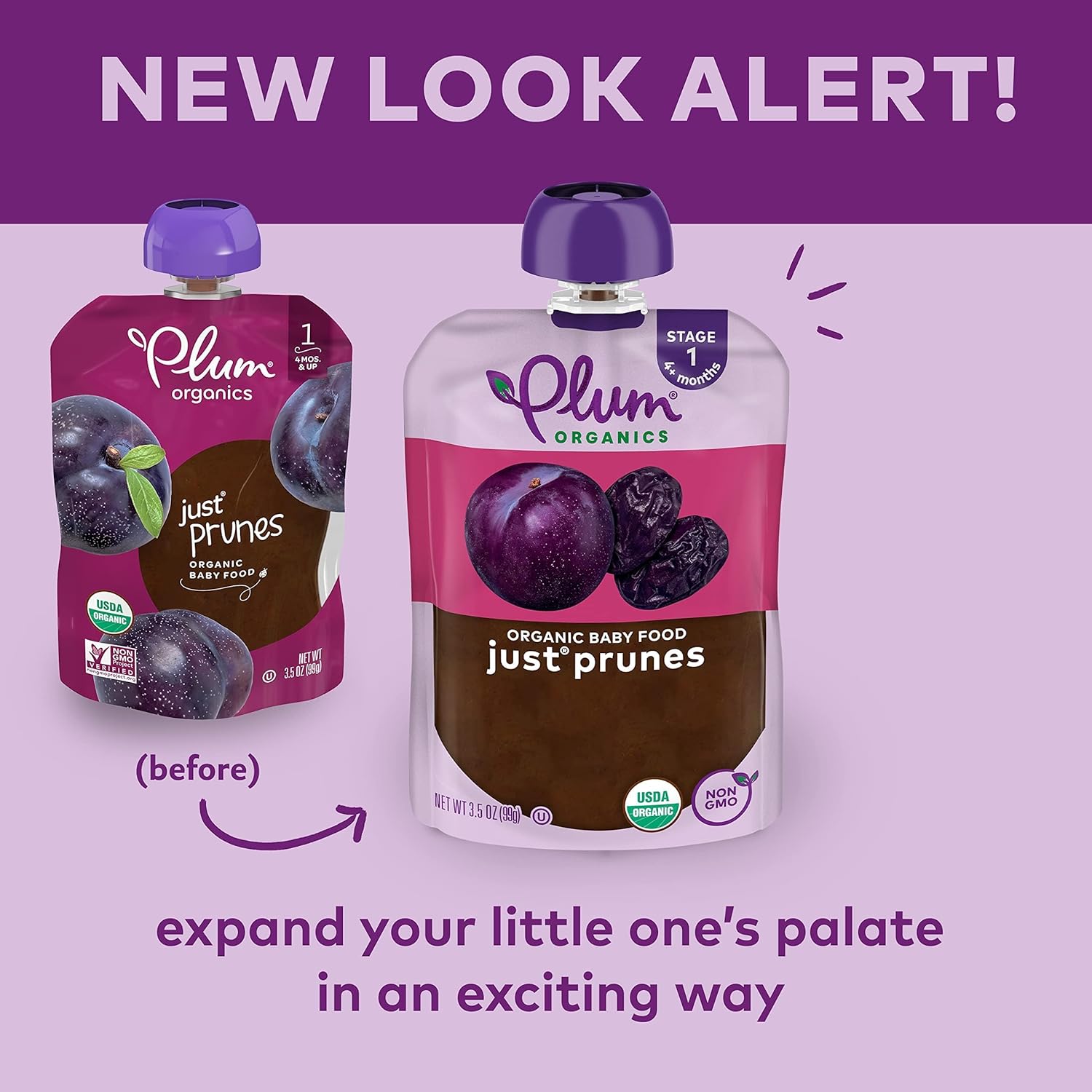 Plum Organics Stage 1 Organic Baby Food Just Prunes 3.5 Ounce Pouch, (Pack of 4) Packaging May Vary : Everything Else
