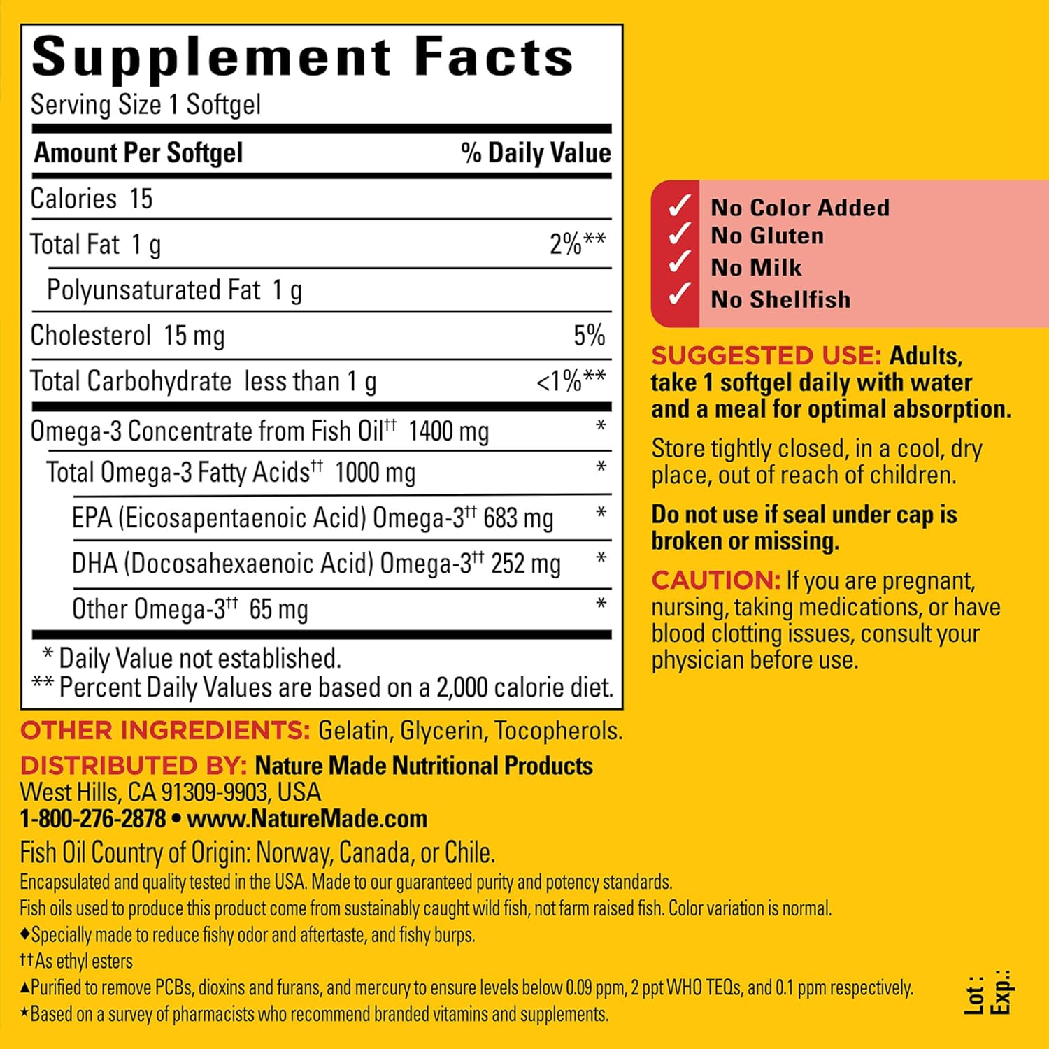 Fish Oil 1000 Mg, 90 Softgels, Omega 3 Supplement For Heart Healths, : Health & Household