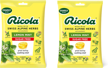 Ricola Sugar Free Lemon Mint Herbal Cough Suppressant Throat Drops, 45Ct Bag (Pack Of 2)
