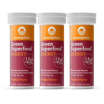 Amazing Grass Effervescent Energy Tablets: Greens + Green Tea Caffeine, Water Flavoring Tablet With Antioxidants, Nootropics Support, Tropical, 10 Count (Pack Of 3)