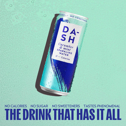 Dash Water Cucumber & Mint - 12 X Cucumber & Mint Flavoured Sparkling Spring Water - No Sugar, No Sweetener, No Calories - Infused With Wonky Fruit (12 X 330Ml Cans)