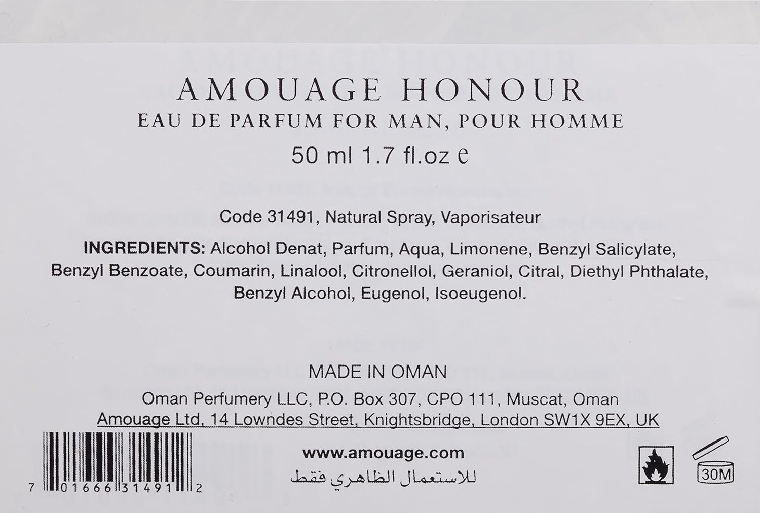 Amouage Honour Man Eau De Parfum 50 Ml/10 Ml