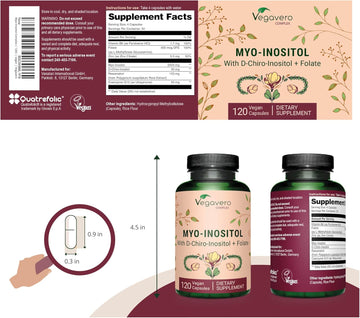 Myo-Inositol & D-Chiro Inositol | Hormone Balance & Ovarian Support | With Folate, Resveratrol, Coq10 | 40:1 Ratio | Lab-Tested | 120 Caps | Vegan