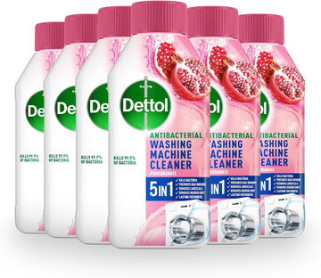 Dettol Pomegranate Washing Machine Cleaner, Antibacterial Liquid, Eliminates Bacteria, Odour, Limescale, Dirt, Pack Of 6 X 250 Ml, Fresh Scent, Deep Clean, Protects Appliance, Easy Use