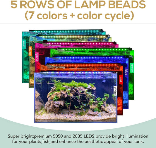 Hygger 22W 24/7 Lighting Aquarium Led Light, Sunrise-Daylight-Moonlight Mode And Diy Mode, Adjustable Timer Adjustable Brightness Fish Tank Light With Extendable Bracket 7 Colors For Planted Tank