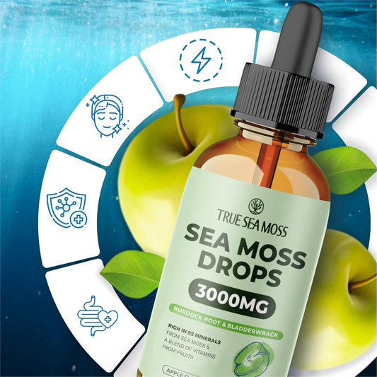 3000Mg Irish Sea Moss Drops With Burdock Root & Bladderwrack For Digestive System & Muscle Recovery Support - 2 Fl Oz Apple Nw1