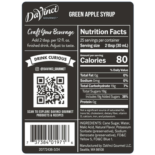 Davinci Gourmet Green Apple Syrup, 25.4 Fluid Ounces (Pack Of 1)