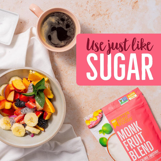 Betterbody Foods Monk Fruit Sweetener Blend, Raw Cane Sugar Substitute, Zero Calorie, Keto Diet Friendly, Zero Net Carbs, Zero Glycemic, Baking, Extract, Sugar Replacement, 1Lb, 16 Oz