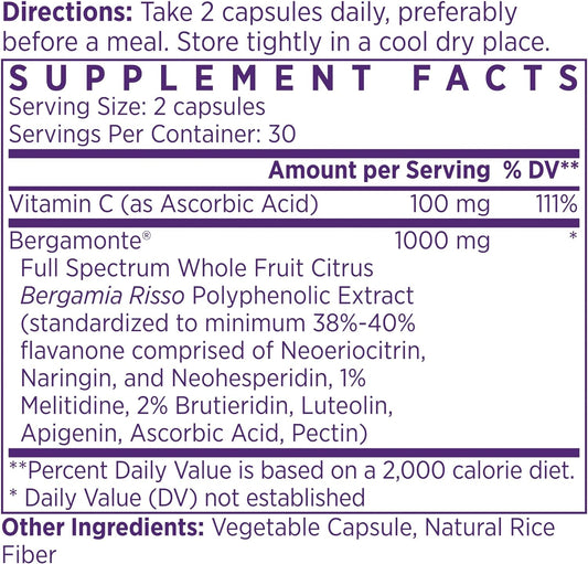 Naomi Bergamore 1000, Award-Winning Cardiologist Dvlpd High Potency, Clinically Shown To Support Healthy Cholesterol, Triglycerides, & Heart Health, Citrus Bergamot W/ 7 Key Polyphenols, 30-Day Supply