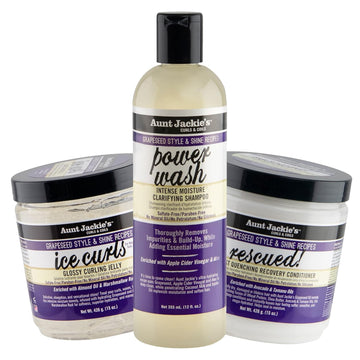 Aunt Jackie'S Grapeseed Collection Perfect Intense Define, Power Wash, Rescued And Ice Curls, Combo Hydrates & Softens With Almond Oil, Marshmallow Root, Purple, Pack Of 3