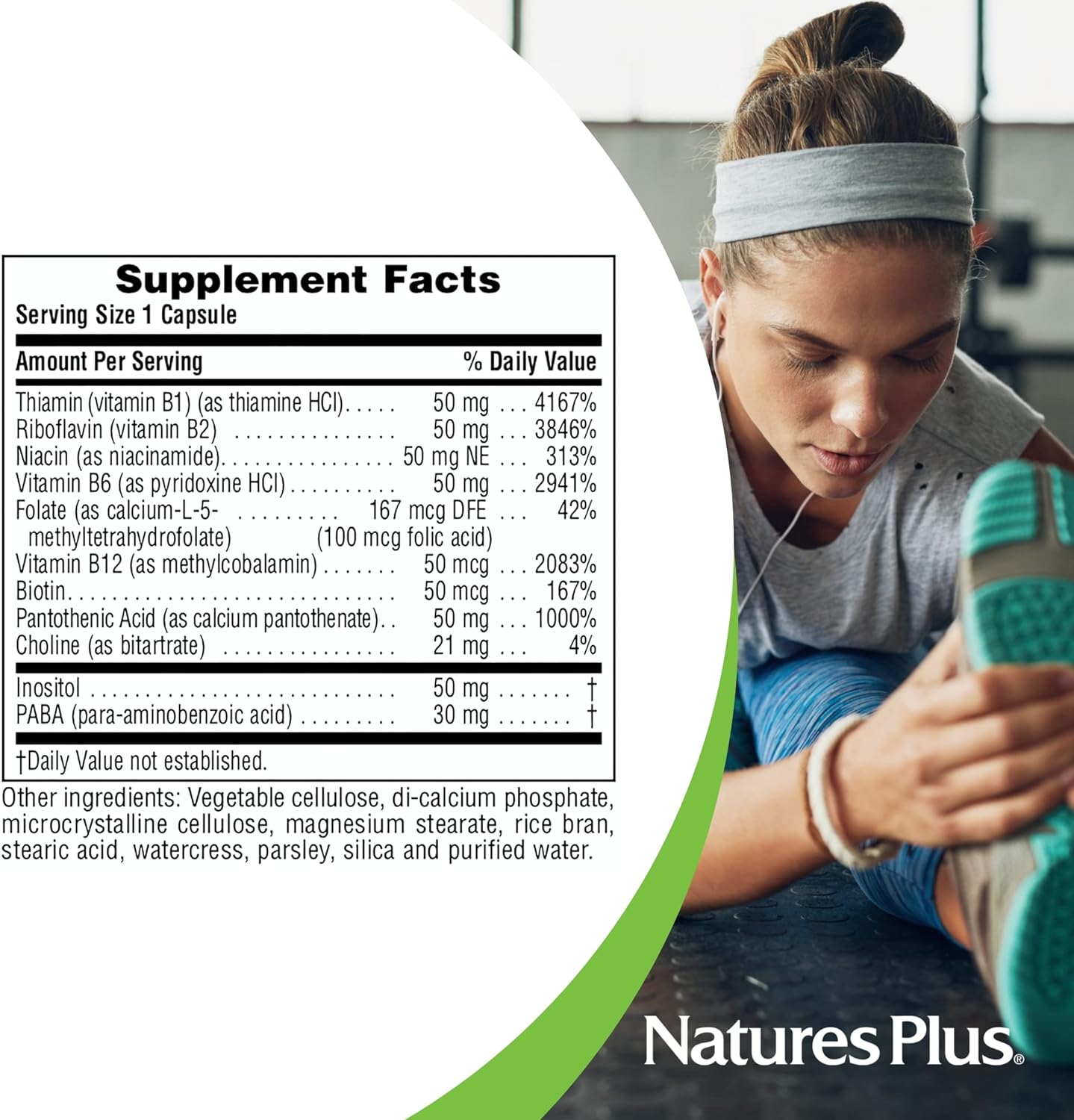 NaturesPlus Super B50-60 Vegetarian Capsules - High Potency B Complex Vitamin Supplement - Brain & Energy Booster - Gluten-Free - 60 Servings : Health & Household