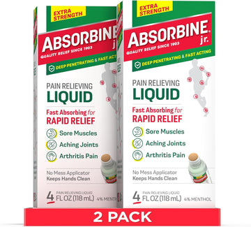 Absorbine Jr. Extra Strength Pain Relieving Liquid, Liquid Pain Reliever, Pain Relief For Joint, Arthritis, Nerve Pain And Muscle Soreness Relief, 4 Oz, 2 Count