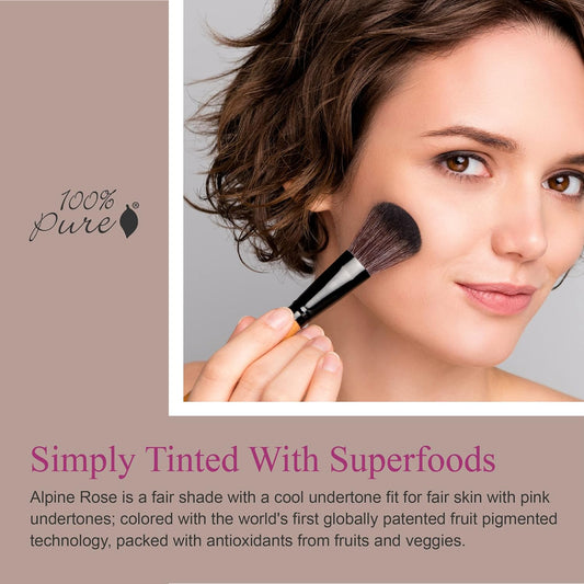 100% Pure Cream Foundation Concealer Face Makeup Medium To Full Matte Coverage - Rich Hydrating Balance For Dry Skin - Vegan Fruit Pigmented Alpine Rose Color (Fair With Cool Undertone) - 0.32 Oz