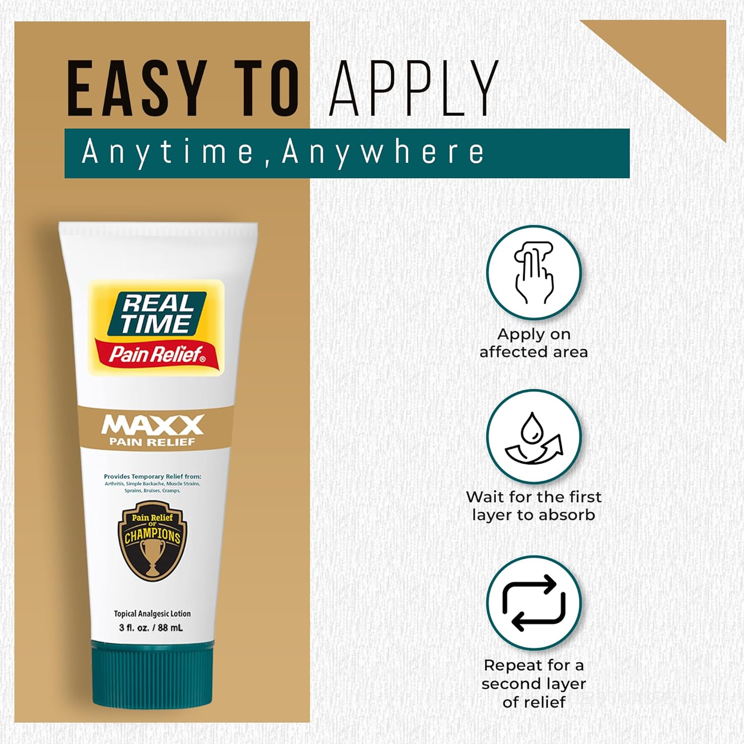 Real Time Pain Relief Maxx 3Oz Tube | 18 Natural Ingredients: Arnica, Menthol & Peppermint | Maximum Strength Muscle Pain Relief Lotion For Arthritis, Hands, Ankles, Back, Shoulders, Knees & Joints : Health & Household