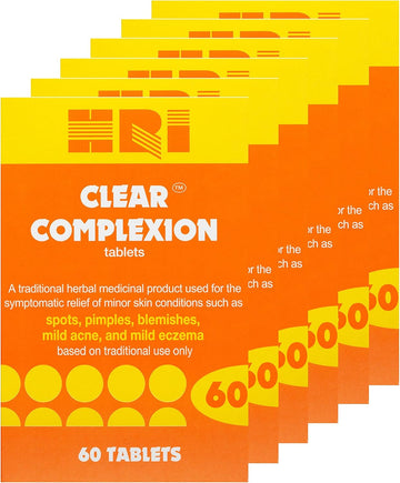 Hri Clear Complexion 60 Tablets - For Symptomatic Relief Of Minor Skin Conditions Such As Spots, Pimples, Blemishes, Mild Acne, Mild Eczema. 6 Pack