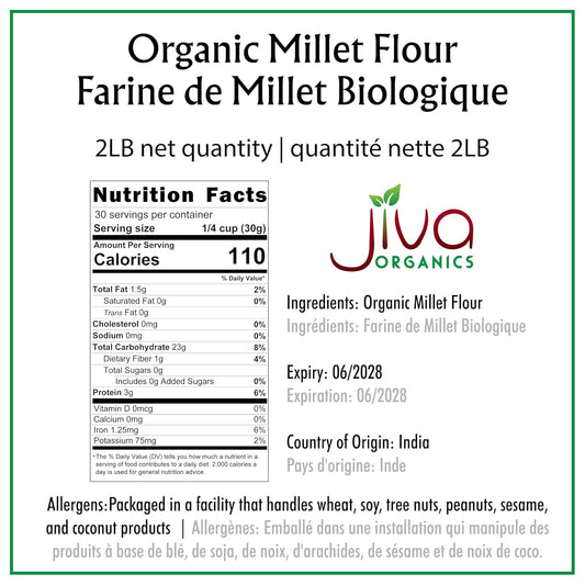 Jiva Organics Organic Millet Flour 2 Pound Bag - Bajri, Bajra, 100% Natural & Non-Gmo