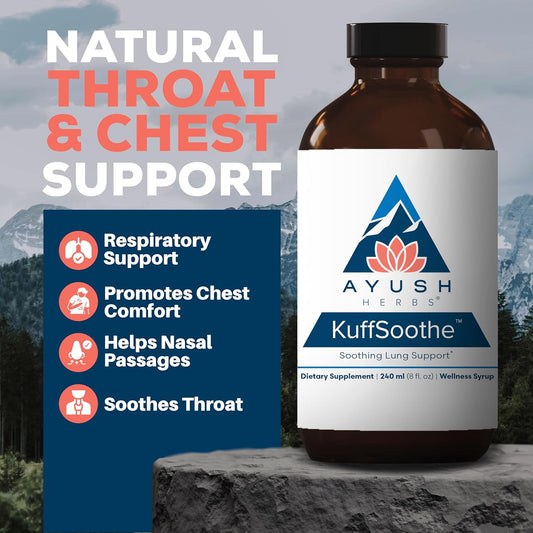 Ayush Herbs Kuffsoothe - Bronchial Wellness Syrup, Bronchial Support Supplement, Natural Cough Syrup To Sooth Sore Throat, Sinus & Immune Health Formula With Ginger & Honey - 8 Fl Oz (1 Count)