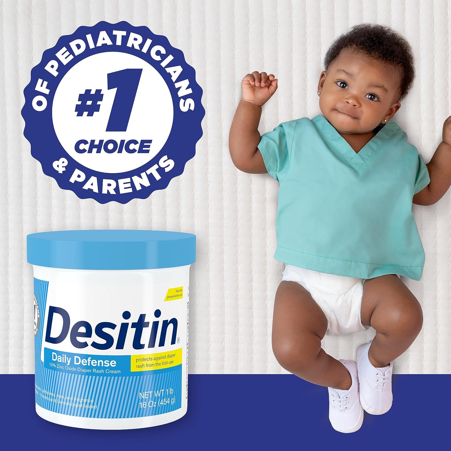 Desitin Daily Defense Baby Diaper Rash Cream With 13% Zinc Oxide, Barrier Cream To Treat, Relieve & Prevent Diaper Rash, Hypoallergenic, Dye-, Phthalate- & Paraben-Free, 16 Oz : Baby