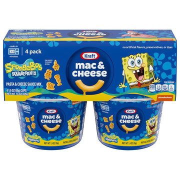 Kraft Macaroni & Cheese Spongebob Squarepants Shapes Dinner, (4 Ct Pack, 1.9 Oz Cups), Packaging May Vary
