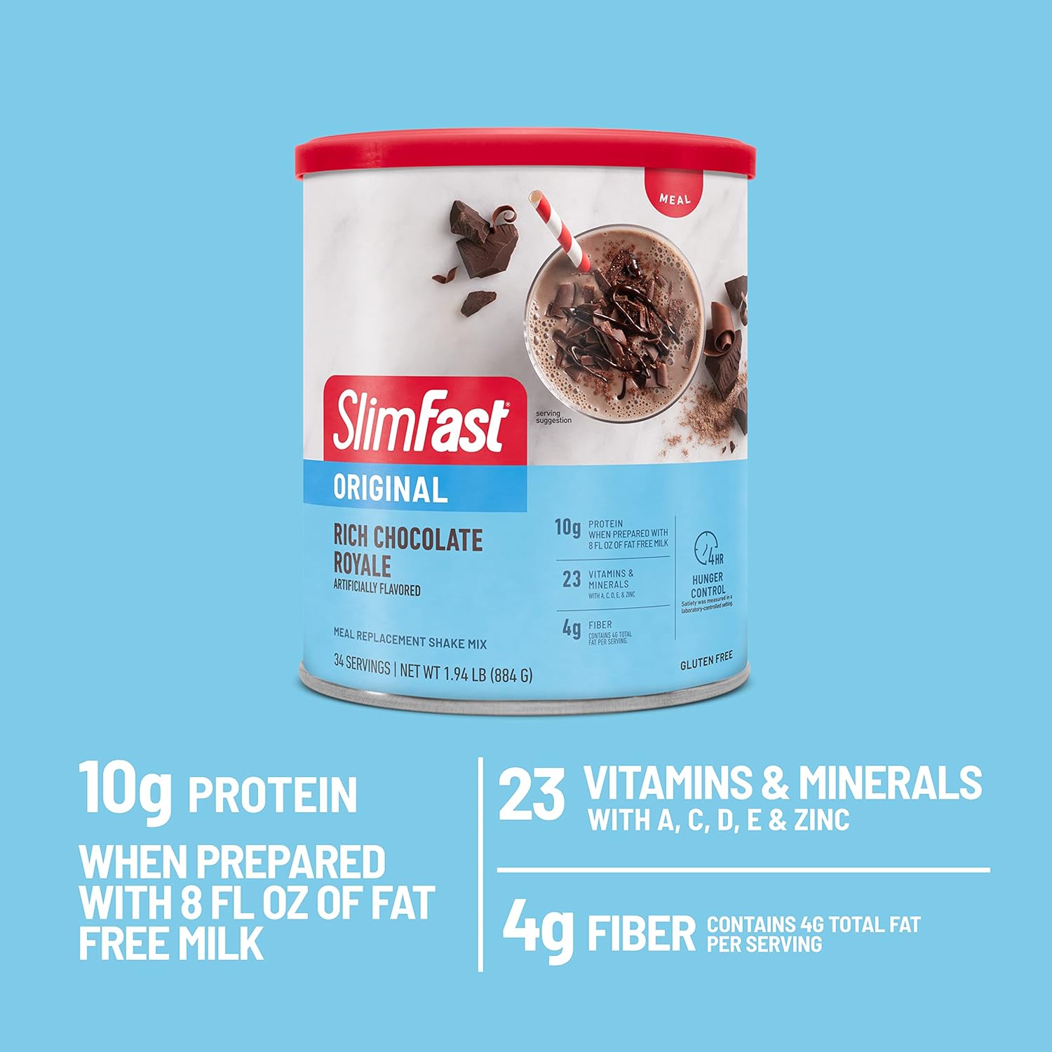 Slimfast Meal Replacement Powder, Original French Vanilla, Shake Mix, 10G Of Protein, 52 Servings