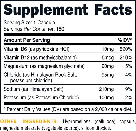 Bucked Up Electrolyte Complex - 6 Electrolytes & Vitamins, Essentials (180 Servings, 180 Capsules)