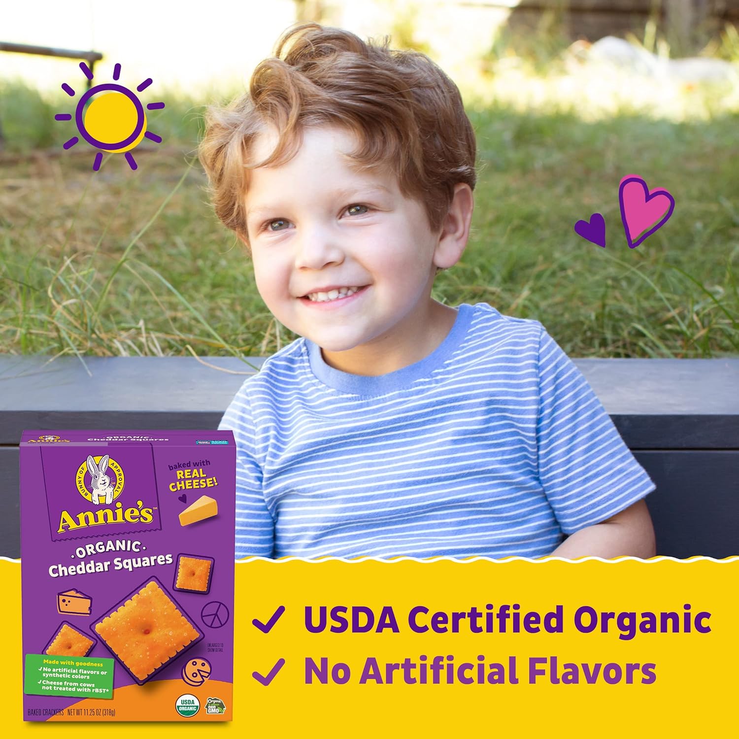 Annie'S Organic Original Cheddar Squares Baked Snack Crackers, Made With Real Cheese, 11.25 Oz