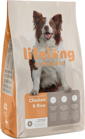 Amazon Brand - Lifelong - Complete Dry Dog Food Rich In Chicken & Rice For Medium And Large Breeds, 1 Pack Of 15KgEsp50062005