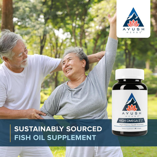 Ayush Herbs High Omega-3, High-Potency Fish Oil Supplement, Immune and Brain Support Supplement, 60 Softgels