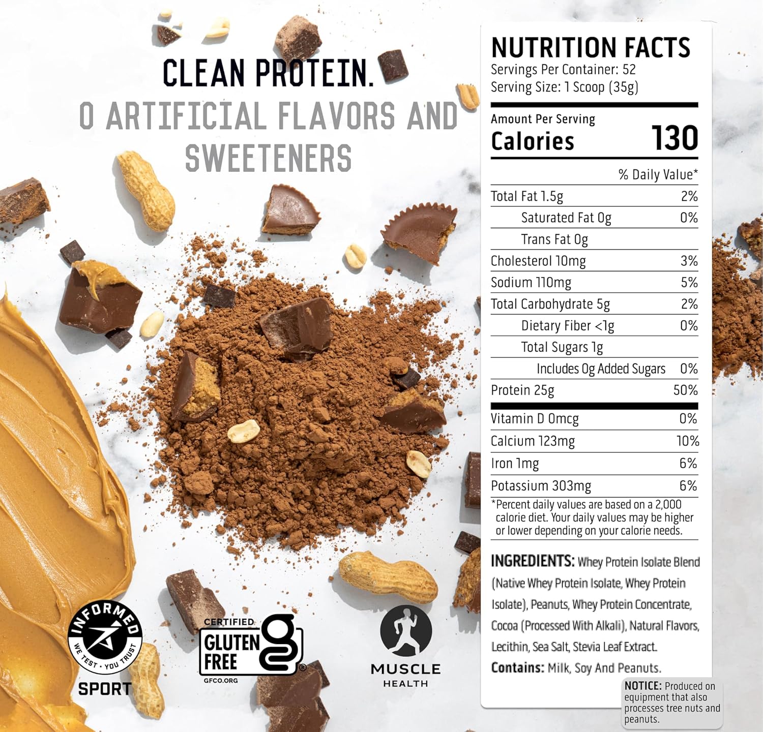 Ascent 100% Whey Protein Powder - Post Workout Whey Protein Isolate, Zero Artificial Flavors & Sweeteners, Gluten Free, 5.5G Bcaa, 2.6G Leucine, Essential Amino Acids, Chocolate Peanut Butter 4 Lb : Health & Household