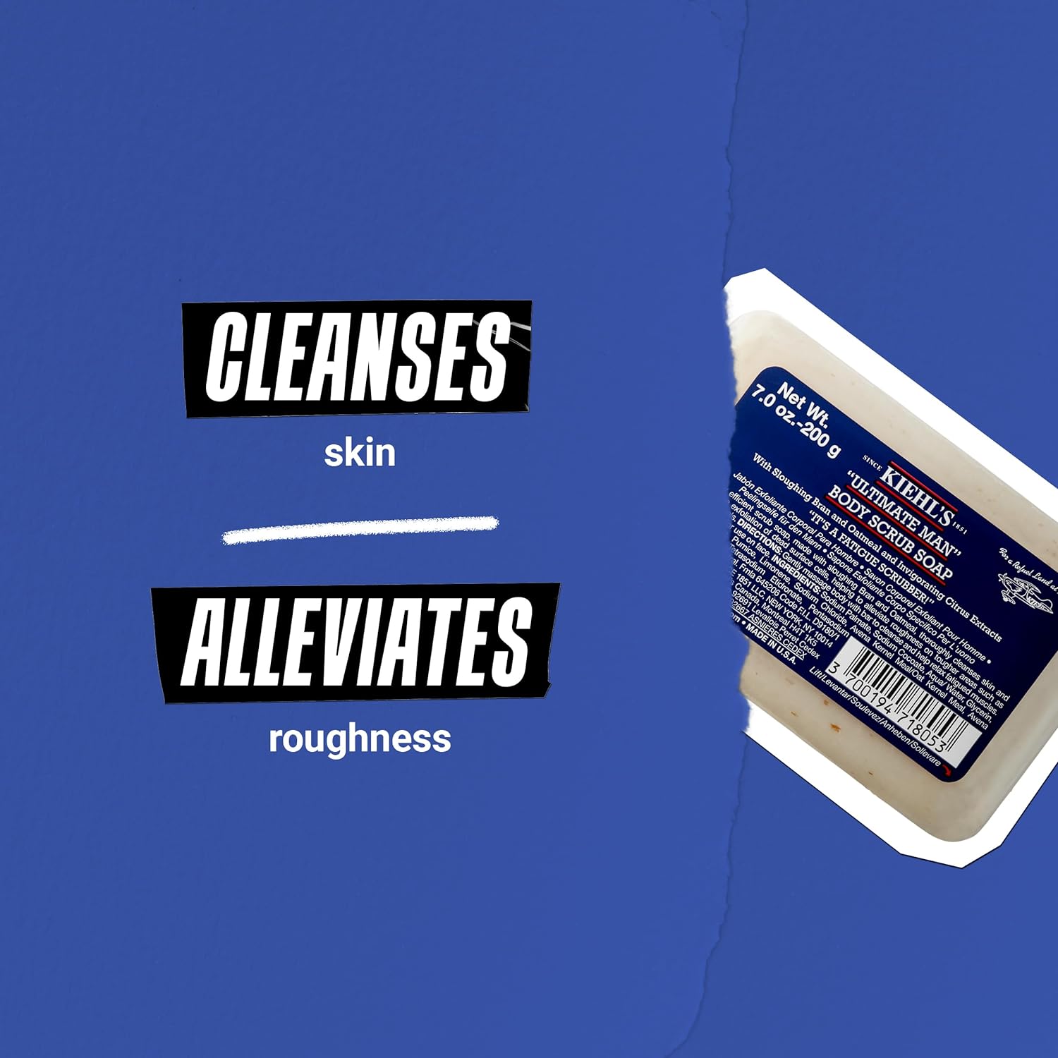 Kiehl'S Ultimate Man Body Scrub Exfoliating Bar Soap, Energizing Body Wash For Men’S Skin, Cleanses & Exfoliates Dirt And Oil, With Oat Bran & Pumice, Smooth Rough Skin - 7 Oz : Beauty & Personal Care