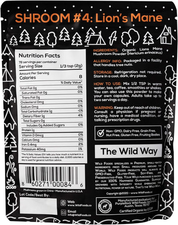 Wild Foods Lions Mane Powder Mushrooms Extract 10:1 | Organic Mushroom Powder | Adaptogenic Nootropic Herb For Brain Health, Memory And Focus(4 Ounce)