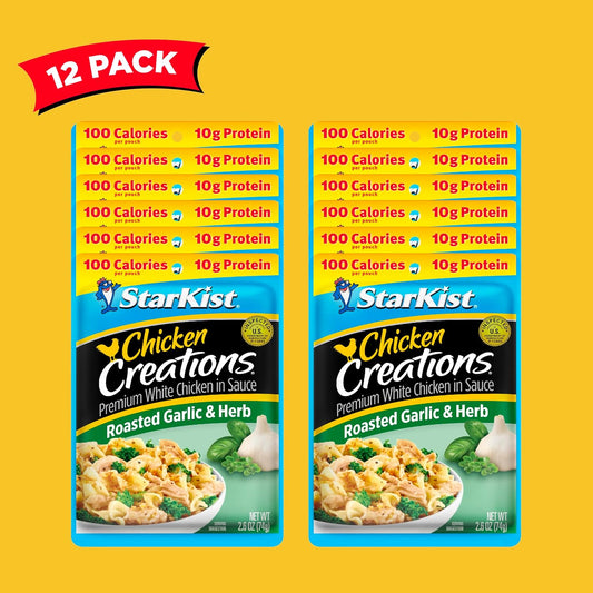 Starkist Chicken Creations, Roasted Garlic & Herb - 2.6 Oz Pouch, Pack Of 12