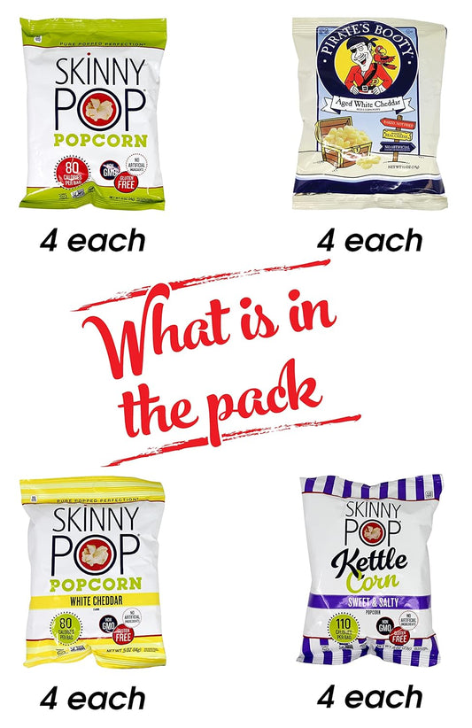 16 Individual Bags Of Popcorn, Bulk Popcorn, Skinny Pop & Pirate'S Booty Snack Pack – 16 Pack Variety Kit With 4 Delicious Flavors | Individual Popcorn Bags | Niro Assortment|