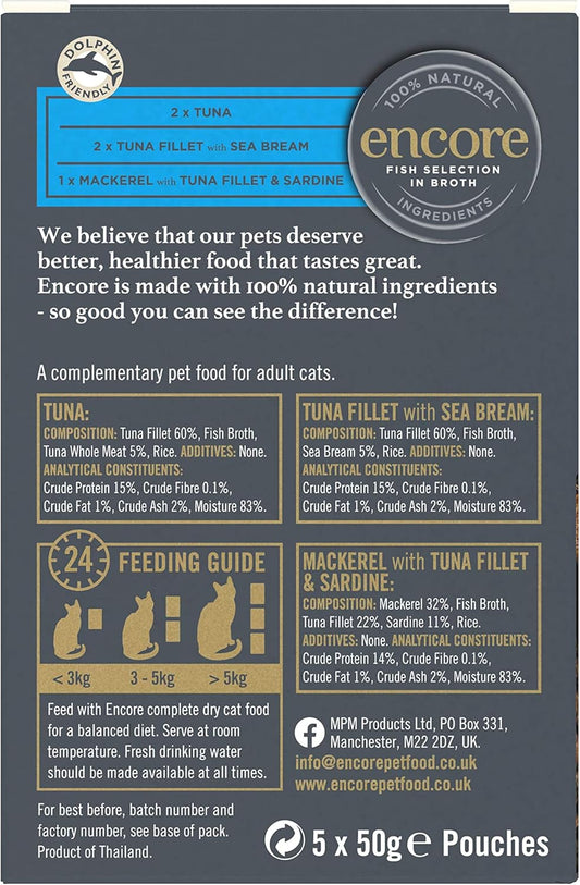 Encore 100% Natural Wet Cat Food, Fish Selection In Broth 50G Pouch (20 X 50G Pouches)Enc8116-1En