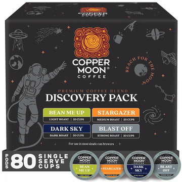Copper Moon Single Serve Coffee Pods For Keurig K-Cup Brewers, Light, Medium & Dark Roast, Discovery Variety Pack, 80 Count
