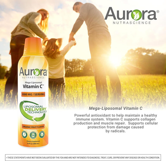 Aurora Nutrascience, Mega-Liposomal Vitamin C, 3,000 Mg Per Serving, Gluten Free, Non-Gmo, Sugar-Free, High Absorption, Fat Soluble Vitamin C, Immune System Support, 16 Oz (480 Ml)