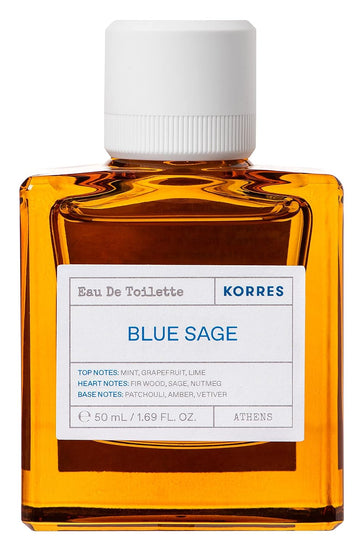 Korres Eau De Toilette, Blue Sage Fragrance Spray, Unisex Perfume With Mint, Lime & Grapefruit, Sage & Nutmeg Heart, Patchouli & Vetiver Base, Fougere-Citrus-Woody Aroma For Women And Men, 1.69 Fl Oz