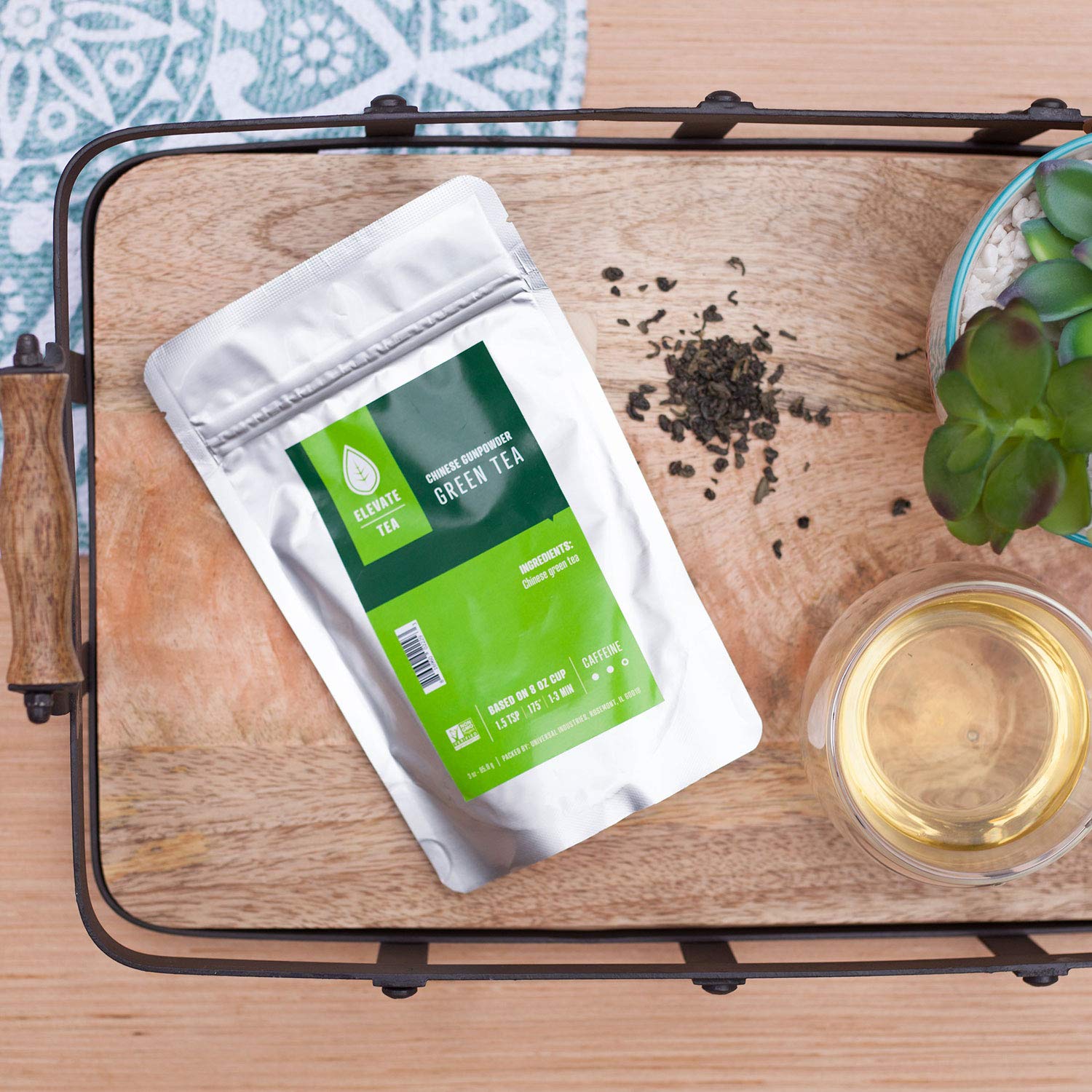 Elevate Tea Chinese Gunpowder Tea, Loose Leaf Green Tea, Medium Caffeine, 3 Oz Pouch - 30 Cups, Hot & Iced Tea, No Artificials
