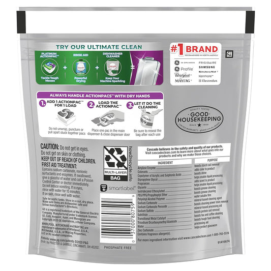 Cascade Platinum Actionpacs, Dishwasher Detergent, Lemon Scent, 14Count