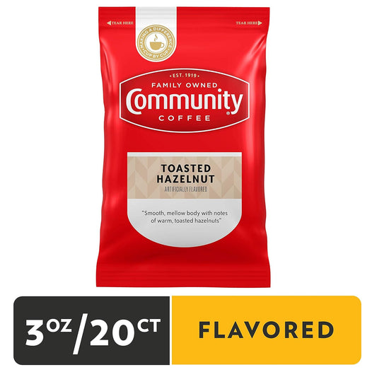 Community Coffee Toasted Hazelnut Flavored, Medium Roast Pre-Measured Coffee Packs, 3.0 Ounce Bag (Box Of 20)