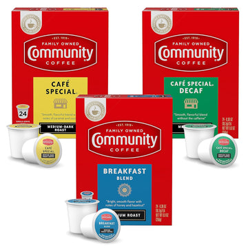 Community Coffee All Day Variety Pack With Decaf 72 Count Coffee Pods, Medium Dark Roast, Compatible With Keurig 2.0 K-Cup Brewers