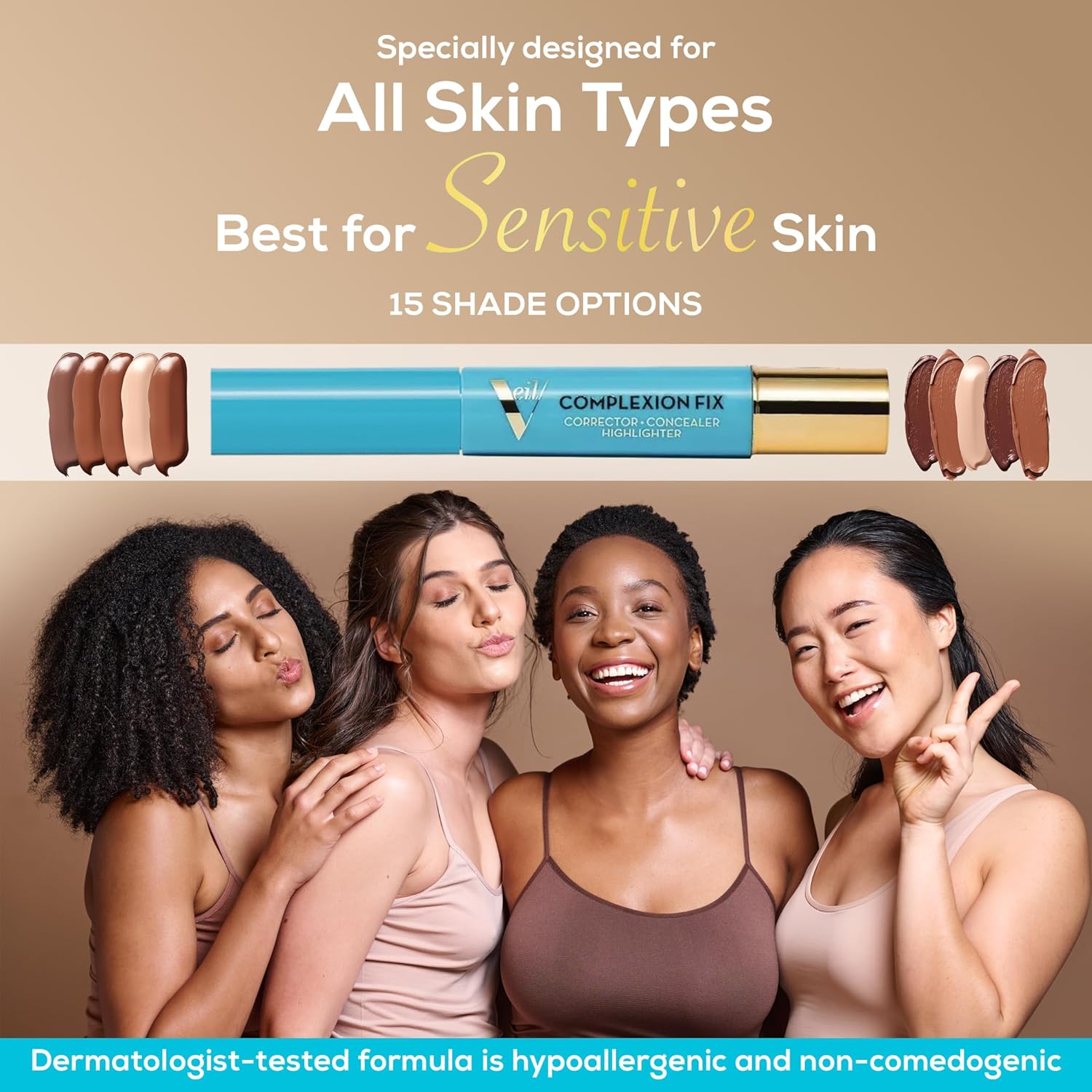 Veil Cosmetics - Complexion Fix Concealer - Liquid Concealer For Under Eye + Dark Circles - Highlight, Contour, Correct - Anti-Aging - Vegan Makeup Pen - Hydrating Lightweight (5P Deep Pink) : Beauty & Personal Care