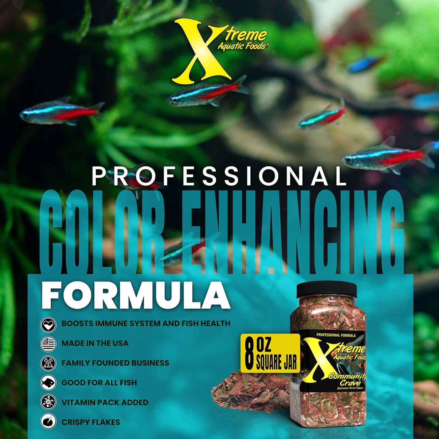 Xtreme Community Crave Flake - Krill & Spirulina Blend for Vibrant Colors, Immune Support and Digestive Health, Tropical & Freshwater Fish Nutrition β Premium Community Aquarium Food (8oz) : Pet Supplies