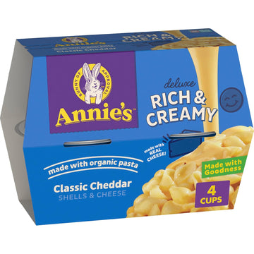 Annie'S Classic Cheddar Deluxe Rich And Creamy Mac And Cheese With Organic Pasta, Made With Real Cheese, Dinner Side Or Snacks, 4 Cups, 10.4 Oz