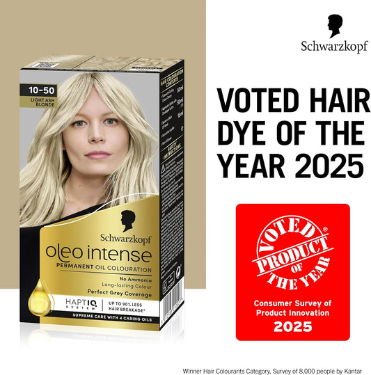 Schwarzkopf Oleo Intense Permanent Oil Colour Hair Dye, 100% Grey Coverage, Conditioner With Haptiq System, Long-Lasting Colour, Ammonia Free Hair Dye - 6-10 Espresso Blonde